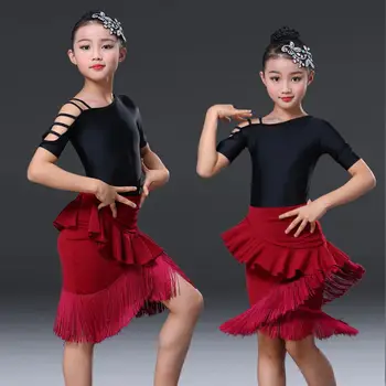 Vaikai Lotynų Šokių Suknelė Mergaitėms Kutai Lotynų Šokių Sijonas Fring Šiuolaikinių Sportinių Šokių Drabužiai Salsa Tango, Rumba, Šokių Kostiumas