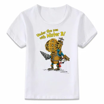 Vaikai Marškinėliai Bioshock Big Daddy ir seselė, Vaikų marškinėliai Berniukams ir Mergaitėms Bamblys Tee oal111