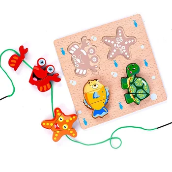 Vaikai Medinės 3D Puzzle Žaislas Smegenų Vystymosi Modeliavimas Vaisių Animacinių filmų Apjuostame Threading Medinių Rutuliukų Monterssori Švietimo Žaislas
