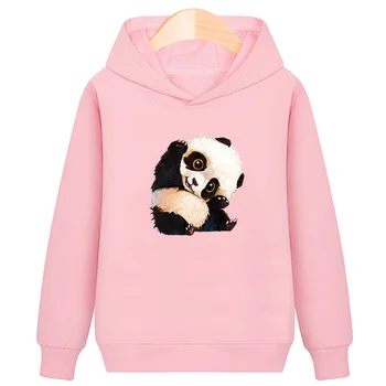 Vaikai Mielas Panda Spausdinimo Hoodie Moterims Ilgomis Rankovėmis Palaidinukė Pavasario Žiemos Viršūnes Kailis Unisex Laisvas Megztinis Drabužiai Vaikams