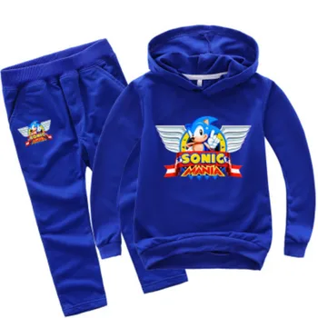 Vaikų Drabužių Rinkiniai Animacinių filmų Sonic the Hedgehog Spausdinti Kūdikių Berniukų sportiniai Kostiumai Vaikams Mergaitė Sporto Kostiumai Hoodies Viršuje+Kelnes 2vnt Rinkiniai