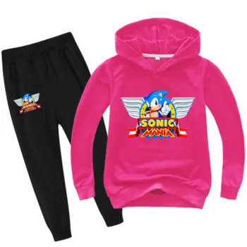 Vaikų Drabužių Rinkiniai Animacinių filmų Sonic the Hedgehog Spausdinti Kūdikių Berniukų sportiniai Kostiumai Vaikams Mergaitė Sporto Kostiumai Hoodies Viršuje+Kelnes 2vnt Rinkiniai