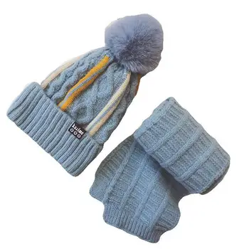 Vaikų vilnonių kepurės ir šalikai-dviejų dalių kostiumėlį plius aksomo kūdikių rudens ir žiemos berniukai banga berniukų, dideli vaikai žiemą