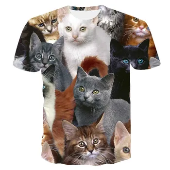 Vasaros drabužių berniukų ir mergaičių, miela juoda ir balta katė T-shirt, madingi ir įdomus 3D laisvalaikio T-shirt, Pasisekė Katė