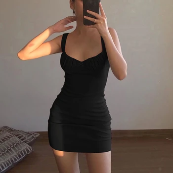 Vasaros Seksualus Kietas Suspender Suknelė Moterų Berankovis Stebėjimo Lankas Trauktis Mini Bodycon Suknelės Slim Ponios Drabužiai 2020 Naujas