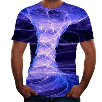 Vasaros vyrų 3D spausdinimo T-shirt žaibo dekoracijos spausdinimas, t-marškinėliai, vyriški marškinėliai Vasaros Black T-Shirt apvalus kaklas paplūdimio T-shirt