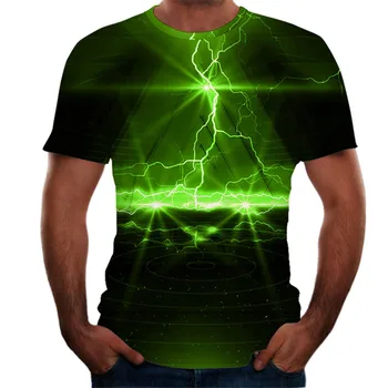 Vasaros vyrų 3D spausdinimo T-shirt žaibo dekoracijos spausdinimas, t-marškinėliai, vyriški marškinėliai Vasaros Black T-Shirt apvalus kaklas paplūdimio T-shirt
