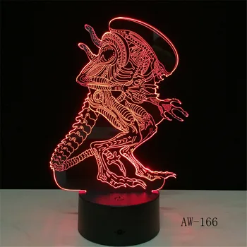 Veiksmo Filmo Alien vs Predator Prometėjas 3D LED USB Lempa 7 Spalvų Keitimas Naktį Šviesos Cool Boy Toy Miegamojo Puošmena AW-166
