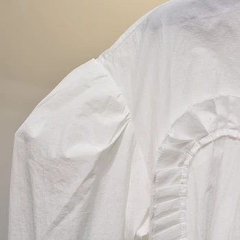 VGH Kratinys Balta Tunika Marškinėliai Moterims Atvartas Sluoksniuotos Rankovėmis Aukštu Juosmeniu Plius Dydis Atsitiktinis Palaidinė Moterų 2020 M. Rudenį Madingi Nauji