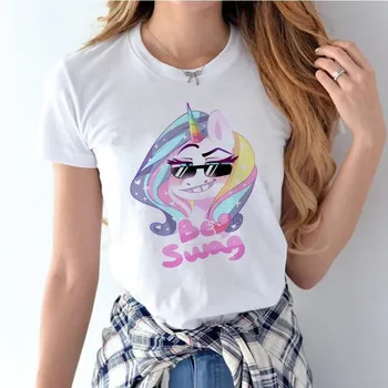 Vienaragis T-marškinėliai Moterims Kawaii Nauja mergina, marškinėliai Medvilnės unicornio Drabužių Juokinga Marškinėlius Moterų Top Tee tumblr drabužiai