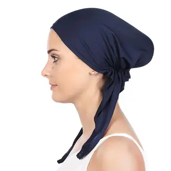 Vientisos spalvos musulmonų moterų vidinis hijabs bžūp arabų apvyniokite galvą skara Turbaną variklio dangčio pasirengę dėvėti hijab femme underscarf kepurės turbante