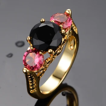Vintage Black Crystal Moterų Red Akmens Žiedas, Žavesio Aukso Spalvos Vestuviniai Žiedai Moterims Skanėstas Nuotaka Turas Cirkonis Vestuvinis Žiedas