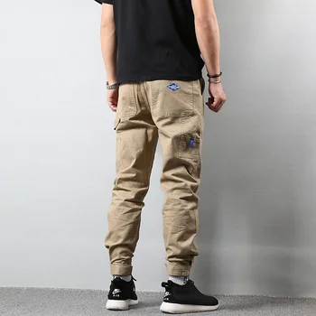 Vintage Mados Streetwear vyriški Džinsai Jogger Kelnės Atsitiktinis Laisvalaikio Didelis Kišenėje Krovinių Kelnės Vyrams Chaki Spalva Juoda Hip-Hop Kelnės