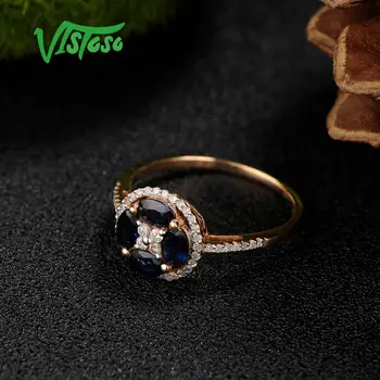 VISTOSO Aukso Žiedus Moterims, Originali 14K 585 Rose Aukso Žiedas Putojantis Deimantas Mėlyna Safyro Sužadėtuvių Apvalūs Žiedai Smulkūs Papuošalai