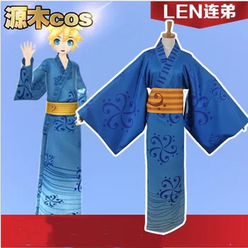VOCALOID cos LEN anime vyras moteris cosplay Aukštos kokybės Kimono kostiumas pilnas komplektas Top + striukė + diržas