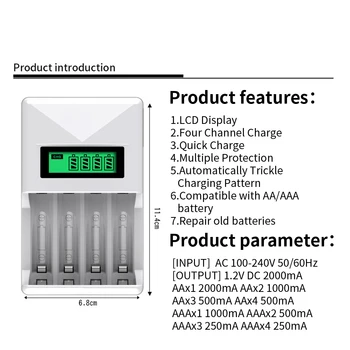 VOXLINK LCD-004 LCD Ekranas Su 4 Slots Smart Pažangi Baterijų Įkroviklis AA/AAA NiCd NiMh Įkraunamos Baterijos