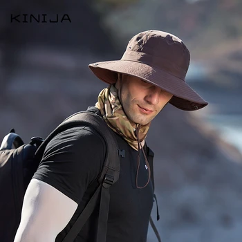 Vyrai Greitai dryng uv saulės skrybėlę lauko žvejybos laipiojimo apsaugos nuo saulės, vasaros metalo kvėpuojantis žvejys skrybėlę Didelis kraštų kibiro kepurę
