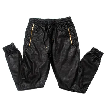 Vyrai juoda atsitiktinis PU odos hip hop ' o kelnes, pusėje užtrauktukas poilsiu sweatpants vyrų punk hip-hop šokių kelnės street wear