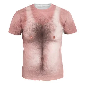 Vyriški t-shirt O-Kaklo Skaitmeninė Spauda Jaunatvišką gyvybingumą, juokingi marškinėliai Krūtinės plaukai Trumpi mados Porų suknelė Hip-Hop