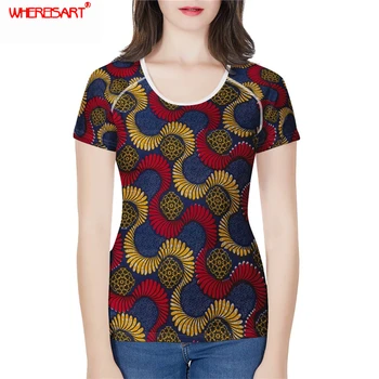WHEREISART Ankara Stiliaus Afrikos Dashiki Marškinėliai Moterims Actekų Spaudinių Derliaus Marškinėlius Femme Harajuku Drabužius Moterų marškinėliai Tee Viršūnės