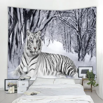 White tiger sniego džiunglių fone gobeleno fono apdaila audiniu fabrikas tiesioginio pardavimo gali būti pritaikyti