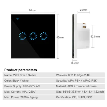Wifi Touch Jungiklis ES standarto 1 2 3 Gauja Stiklo Panelė Smart Wall Šviesos Jungiklis Ewelink Belaidžio Kontrolės Paramos Alexa 