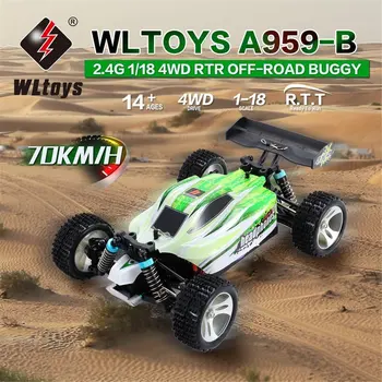 WLtoys A959B 2.4 G 1/18 Visiškai Proporcingas Nuotolinio Valdymo 4WD Transporto priemonės 70KM/h greitųjų Elektrinių RTR Off-road Buggy RC Automobilių