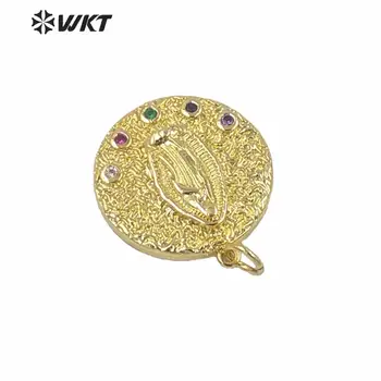 WT-MP146 WKT 2020 m. dauguma karšto pardavimo apvalios monetos shell pakabukas moterų mados aukso electroplated Krikščionybė mergelės marijos