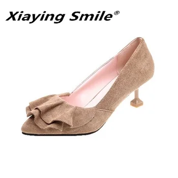 Xiaying Šypsena moterų batai 2019 m. pavasarį naują rožinė nurodė, kulniukai, plonas kulnas princesė batai seklių burną, darbo batai