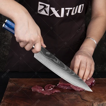 XITUO 2020 Naujas Virtuvės Šefo Peilis Nustatyti Lazerio Damaske Modelis Sharp Santoku Mėsos Peilis Aukštos Kokybės Juoda Derva Rankena