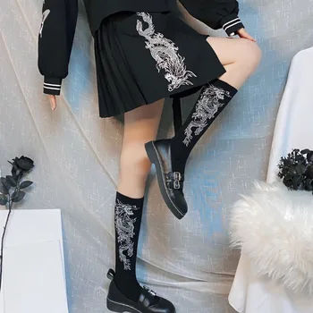 Y Demo Plonos Elastinės Kojinės Moterims Gothic Lolita Dragon Spausdinti Punk Juoda Ilgai Gyvulių Moterų 2020 Banga