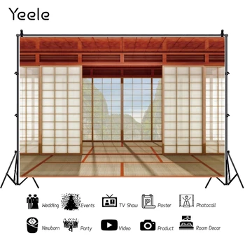 Yeele Medinių Durų Lango Rėmo Vidaus Statybos Scena Portretas Fone Japonijos Fotografijos Fonas Foto Studija