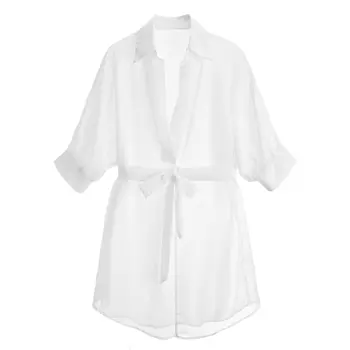 Yhotmeng naujų seksualių moterų vasaros šifono ilgomis rankovėmis balti perspektyvos pagundai plonas pižama su T apatiniai
