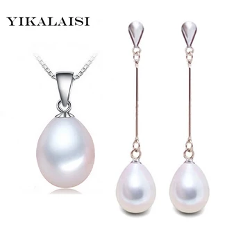 YIKALAISI 2017 natūralių gėlavandenių perlų papuošalų rinkinys pakabukas lašas auskarai, 925 sterlingas sidabro papuošalai moterims geriausių dovanų