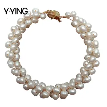 Y·YING natūralus Rankų darbo Dirbtiniu būdu išauginti perlai Baltos spalvos gėlavandenių Perlų Apyrankės užsegimas magnetu prabanga moterims