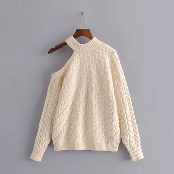 ZA 2020 m. Moteris Rudenį Juostele spausdinti O-Kaklo tuščiaviduriai-iškirpti dizaino megzti žiemos megztiniai ilgomis Rankovėmis Atsitiktinis Megzti megztinis