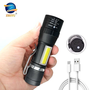 ZHIYU Mini T6 LED COB Žibintuvėlis Zoom Nešiojamų lWaterproof Kempingas Darbo Žibintai USB Įkrovimo Flash Šviesos Fakelas Pen Įrašą