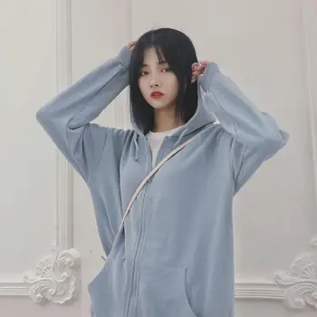 Zip-up hoodie 2020 nauja palaidinukė streetwear moterų striukė negabaritinių žiemos drabužių moterims korėjos harajuku stiliaus viršūnes