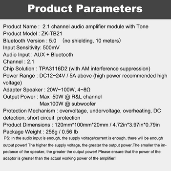 ZK-TB21 TPA3116D2 Bluetooth 5.0 žemų dažnių Stiprintuvo Valdybos 50WX2+100W 2.1 Kanalo Galia, o Stereo Stiprintuvas Valdyba