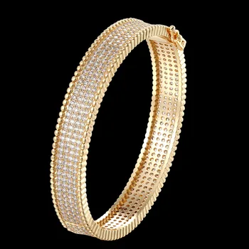 Zlxgirl juvelyrikos Prekės ženklas visą keturių linijos AAA Cirkonis Bangles Nuotakos Vestuvių Papuošalai Dubajaus aukso Bangles & Apyrankės Moterims dydis
