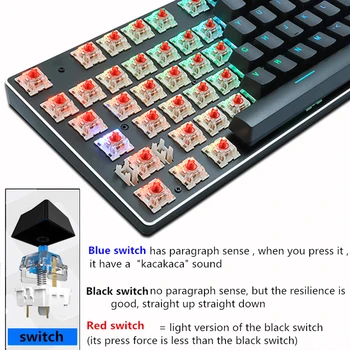 ZUOYA Mechaninė Klaviatūra RGB Sumaišykite su Apšvietimu Laidinio Žaidimų Klaviatūra Anti-šešėlius Mėlyna Raudona Jungiklis Žaidimas Nešiojamas KOMPIUTERIS rusijos, JAV