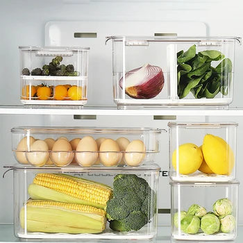 Šaldytuvas Maisto produktų Laikymo indai su Dangteliais Skaidraus Plastiko Antspaudas Bakas Atskirų Daržovių, Vaisių, Šviežių Langelį, Virtuvės Reikmenys