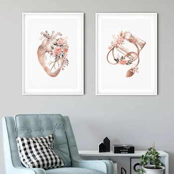 Širdies Stetoskopas Švirkštų Gėlių Medicinos Plakatas ir Spausdinimo Kardiologo Biuro Sienos paveiksl Drobės Tapybos Dekoro Gydytojas Dovana