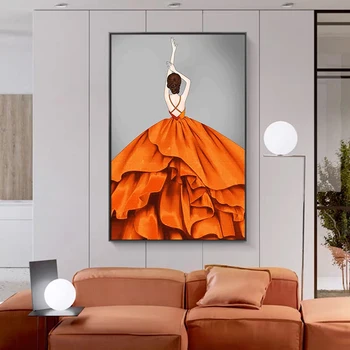 Šiuolaikinio Abstraktaus Oranžinė Suknelė Moteris Drobė, Tapyba, Plakatų ir grafikos Cuadros Sienos Menas Namų Dekoro (be Rėmelio)