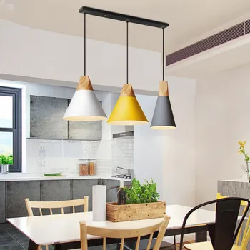 Šiuolaikinės Pakabukas Šviesos Apšvietimas Aliuminio Medinis Pakabukas lempa, virtuvė hanglamp Rungtynių gyvenimo Valgomasis kambarys šviestuvas šiaurės lempos