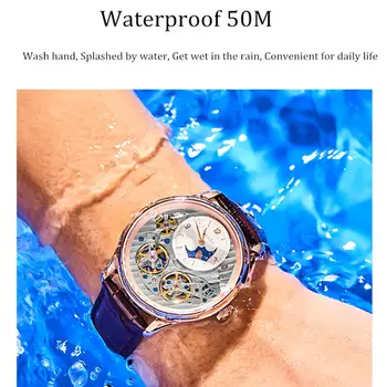 Šveicarija prabangos prekės mechaninė žiūrėti vyrai Dvigubai Skeletas MoonPhase vyrų automatinis laikrodis atsparus vandeniui laikrodis sporto montre valandą