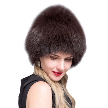 Žiemos lady kailio kepurė nekilnojamojo lapės kailio kepurės mezgimo sidabrinės lapės kailio kepurė moteriška rusijos moteris bomer skrybėlę