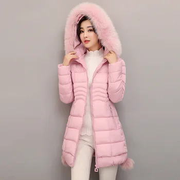 Žiemos Moteris Žemyn Striukė 2019 Naujas Dirbtiniais Kailiais Žiemos Moteriškos Striukės, Šiltas, Storos Moterys Striukės Su Gobtuvu Outwear Sweet Pink Sniego Parkas