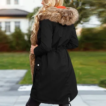 Žiemos Moterų Mados Gobtuvu Vidurio-ilgio, Aukštos Kokybės Medvilnės Dirbtiniais Kailių Apykaklės Parko ilgomis Rankovėmis Plius Fleece Striukė viršutinių drabužių siuvimas#g3