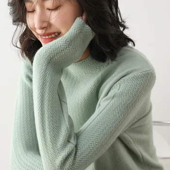 Žiemos naujas vientisos spalvos kašmyro megztinis moteriška Pusė, aukštos apykaklės megztinis laisvas megztinis, žemiausią megztinis